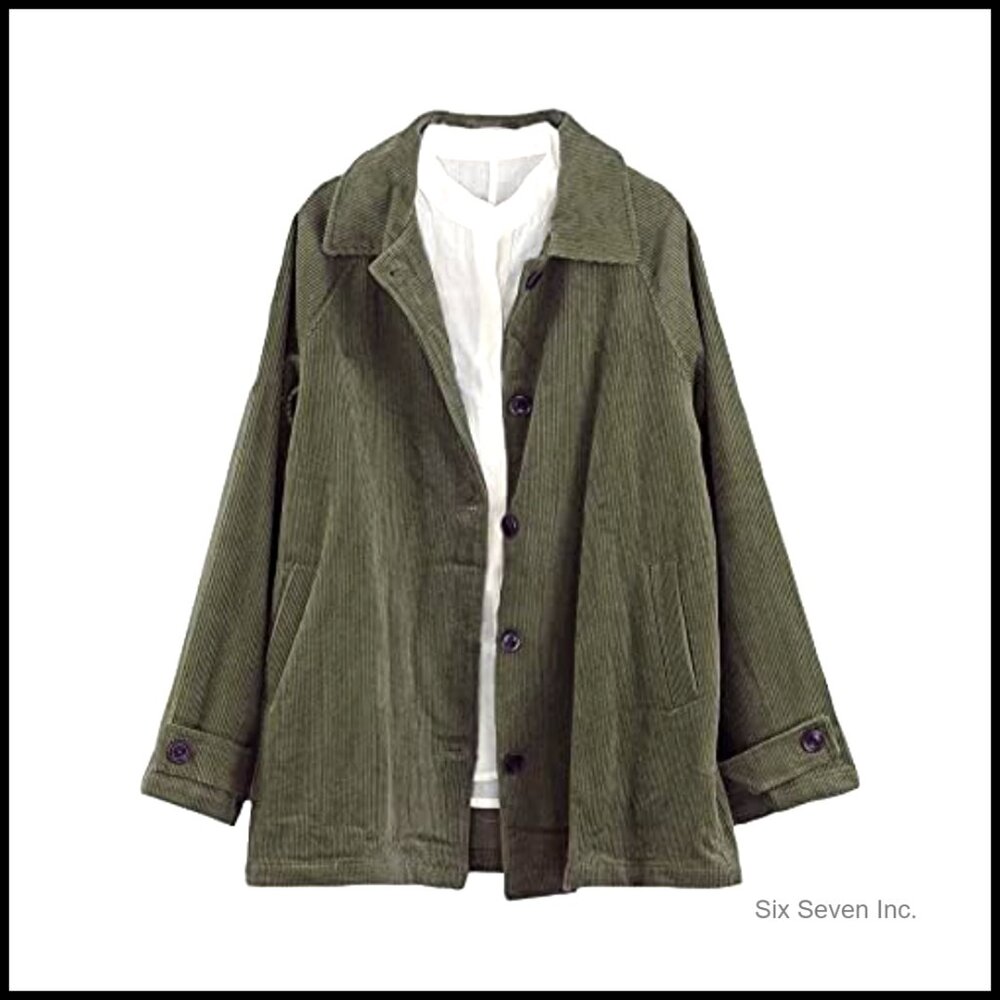 Corduroy Button Down Jacket Oversized Chic Casual Elegant Long Sleeve With